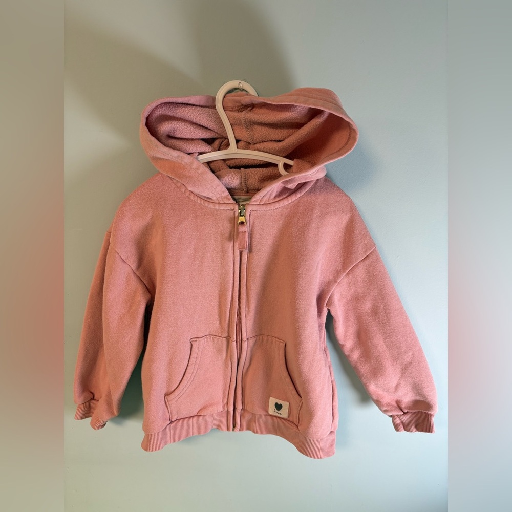 H&M Basic Rose Pink Zipper Hooded Sweatshirt, Girl Size 4-6, Kids Hoodie